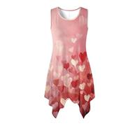 Binienty Abito estivo da donna, girocollo, stile boho, con orlo a fazzoletto, maxi prendisole da viaggio e vacanze, Pittura A Olio Amore Cuore, L