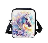 Binienty Borsa a tracolla per bambini, piccola borsa a tracolla per viaggi, scuola, escursionismo, Cavallo Fiore Acquerello, Taglia unica
