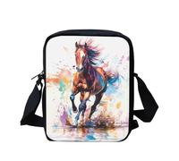 Binienty Borsa a tracolla per bambini, piccola borsa a tracolla per viaggi, scuola, escursionismo, Cavallo in esecuzione ad acquerello, Taglia unica