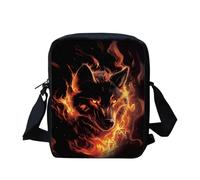 Binienty Borsa a tracolla per bambini, piccola borsa a tracolla per viaggi, scuola, escursionismo, Lupo Fuoco Arancione, Taglia unica