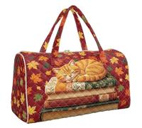 Binienty Borsone da viaggio trapuntato da donna, borsa da portare con sé, borsa per oggetti personali per voli, viaggi e avventure nel fine settimana, Stampa gatto addormentato sui libri, Classico
