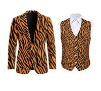 Binienty Completo formale da uomo con blazer e gilet, 2 pezzi, Stampa Tiger Stripes, 3XL