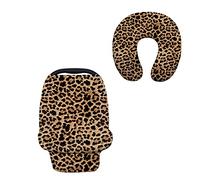 Binienty - Copertura per seggiolino auto, per bambini, a forma di U, set da 2 pezzi, motivo leopardo, marrone