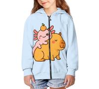 Binienty Felpa con cappuccio con zip per ragazze e ragazzi a maniche lunghe giacca autunnale cappotto per bambini oversize Outwear, Axolotl Capibara, 6-8 Years