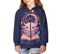 Binienty Felpa con cappuccio con zip per ragazze e ragazzi a maniche lunghe giacca autunnale cappotto per bambini oversize Outwear, Star Axolotl Libro, 6-8 Years