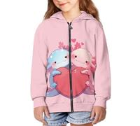 Binienty Felpa con cappuccio con zip per ragazze e ragazzi a maniche lunghe giacca autunnale cappotto per bambini oversize Outwear, Amore Cuore Axolotl, 6-8 Years
