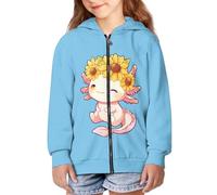 Binienty Felpa con cappuccio con zip per ragazze e ragazzi a maniche lunghe giacca autunnale cappotto per bambini oversize Outwear, Axolotl Girasole, 6-8 Years
