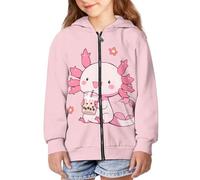Binienty Felpa con cappuccio con zip per ragazze e ragazzi a maniche lunghe giacca autunnale cappotto per bambini oversize Outwear, Tè al latte Axolotl, 6-8 Years