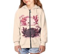 Binienty Felpa con cappuccio con zip per ragazze e ragazzi a maniche lunghe giacca autunnale cappotto per bambini oversize Outwear, Coppia Axolotl, 6-8 Years