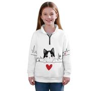Binienty Felpe per ragazze bambini manica lunga quarto cerniera maglione top grafica pullover camicie, Ecg Cat, 13-14 Years
