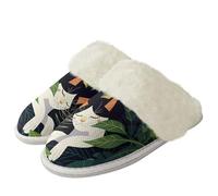 Binienty Fuzzy House - Pantofole da donna in memory foam, stile casual, con bordo in pelliccia e fodera in pile, Foglie di, 40.5/41.5 EU