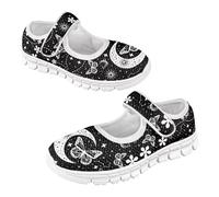 Binienty Mary Jane - Sneaker casual da ragazza, in tessuto a rete, in memory foam, senza lacci, per la scuola, Universo Farfalla Luna, 34 EU