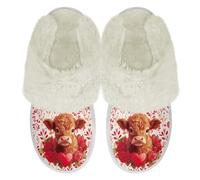 Binienty Pantofole da casa da uomo e da donna, in memory foam, foderate in flanella, per interni ed esterni, Valentine Love Heart Highland Cow, 41.5/42.5 EU