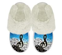 Binienty Pantofole da casa in peluche per donne e uomini, pantofole invernali calde e pelose con bordi in pelliccia, casual da indossare tutti i giorni, Note musicali blu, 38.5/39.5 EU
