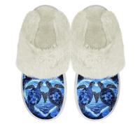 Binienty Pantofole da donna e da uomo Fuuzy senza lacci, con collo in pelliccia, pantofole invernali per le vacanze, Amore delle tartarughe, 38.5/39.5 EU