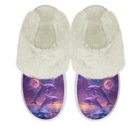 Binienty Pantofole da donna e da uomo Fuuzy senza lacci, con collo in pelliccia, pantofole invernali per le vacanze, Luna delfino viola, 36.5/37.5 EU