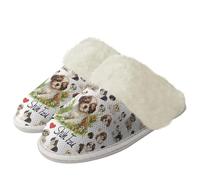 Binienty Pantofole da donna in peluche, antiscivolo, in memory foam, per camera da letto, con bordo in pelliccia, Shih Tzu, 40.5/41.5 EU