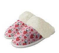 Binienty Pantofole da donna in peluche, antiscivolo, in memory foam, per camera da letto, con bordo in pelliccia, Amore Cuore Bulldog, 39.5/40.5 EU
