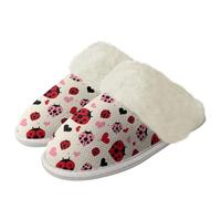 Binienty Pantofole da donna in peluche, calde e soffici, con bordo in pelliccia, lavabili in lavatrice, Coccinella Amore Cuore, 40.5/41.5 EU