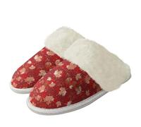 Binienty Pantofole invernali calde e pelose, da donna, di grandi dimensioni, antiscivolo, in memory foam, per viaggi, camper, campeggio, Foglia d'acero rossa., 39.5/40.5 EU