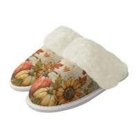 Binienty Pantofole invernali calde e pelose, da donna, di grandi dimensioni, antiscivolo, in memory foam, per viaggi, camper, campeggio, Girasole di zucca, 38.5/39.5 EU