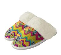 Binienty Pantofole invernali da donna, calde, in peluche, con suola antiscivolo, per la casa e la camera da letto, Teschio Hippie anni '70, 41.5/42.5 EU