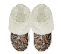 Binienty Pantofole pelose unisex in memory foam, da donna e uomo, suola antiscivolo per uso quotidiano, Foglie d'acero da caccia marrone, 39.5/40.5 EU