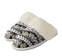 Binienty Pantofole termiche da donna per interni ed esterni, senza lacci, fodera in flanella, pantofole da casa, scarpe da viaggio e vacanze, Ibisco polinesiano di foglie di palma, 36.5/37.5 EU