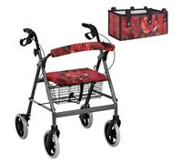 Binienty Red Rose Rollator Walker Accessori Include Coprisedile e Bar Cover Sotto Sedile Rollator Borse per le Donne Portatile Universale Si Adatta Alla Maggior Parte Deambulatori Di Dimensioni
