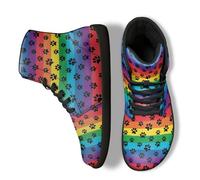 Binienty Scarpe alte a piedi nudi da uomo donna casual stringate stivali a piedi nudi con supporto alla caviglia, Stampa di zampe di cane arcobaleno, 50 EU