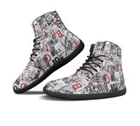 Binienty Scarpe da ginnastica basse da uomo in pelle PU minimalista, a piedi nudi, stile casual, Lettera Musica Nota, 47 EU