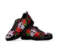 Binienty Scarpe da ginnastica da donna comode in memory foam, leggere, da corsa e da passeggio per tutto il giorno, Teschio di zucchero rosa, 44 EU