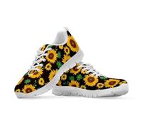 Binienty Scarpe da ginnastica da donna in rete traspirante, leggere, con lacci, casual, Foglia Verde Girasole, 43 EU