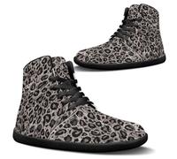 Binienty Scarpe da ginnastica da uomo a piedi nudi alte in PU extra larghezza antiscivolo scarpe da corsa cross training Zero Cushion, Grigio Nero Leopardo, 44 EU