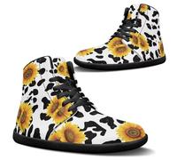 Binienty Scarpe da ginnastica da uomo a piedi nudi alte in PU extra larghezza antiscivolo scarpe da corsa cross training Zero Cushion, Girasole classico con stampa mucca, 41 EU