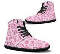 Binienty Scarpe da ginnastica da uomo a piedi nudi alte in PU extra larghezza antiscivolo scarpe da corsa cross training Zero Cushion, Leopardo Rosa Chiaro, 46 EU