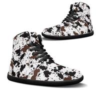 Binienty Scarpe da ginnastica da uomo a piedi nudi alte in PU extra larghezza antiscivolo scarpe da corsa cross training Zero Cushion, Stampa artistica mucca, 42 EU