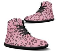 Binienty Scarpe da ginnastica da uomo a piedi nudi alte in PU extra larghezza antiscivolo scarpe da corsa cross training Zero Cushion, Stampa leopardata rosa, 44 EU