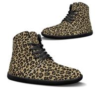 Binienty Scarpe da ginnastica da uomo a piedi nudi alte in PU extra larghezza antiscivolo scarpe da corsa cross training Zero Cushion, Marrone leopardato., 50 EU
