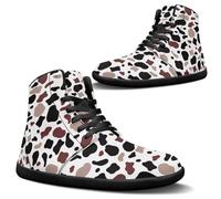 Binienty Scarpe da ginnastica da uomo a piedi nudi alte in PU extra larghezza antiscivolo scarpe da corsa cross training Zero Cushion, Stampa mucca cartone animato, 41 EU