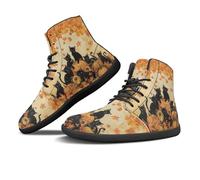 Binienty Scarpe da ginnastica larghe minimaliste a piedi nudi da uomo donna autunno inverno stivali alti in pelle PU scarpe a goccia zero, Maple Leaf Pumpkin Black Cat, 44 EU