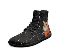 Binienty Scarpe da ginnastica minimaliste unisex a piedi nudi, con punta larga, antiscivolo, con lacci, scarpe da atleta, Gatto arancione cielo stellato, 37 EU