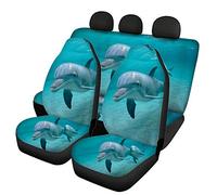 Binienty - Set completo di 4 coprisedili per auto con stampa di delfini marini e cuccioli, per sedili anteriori e posteriori, con cuscino protettivo per sedile auto, in tessuto elasticizzato, adatto