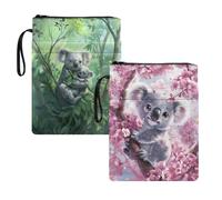 Binienty Set di 2 custodie per libri con koala, con cerniera, regalo per gli amanti dei libri, con cinturino da polso e tasca frontale per libri, pianificatori e uso scolastico