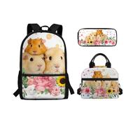 Binienty Set di 3 zaini con borsa portapranzo e astuccio per bambini, ragazze e ragazzi, carino e leggero zaino scolastico, Famiglia di criceti, Taglia unica, Zaino per bambini