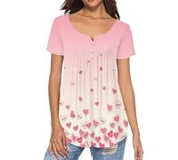 Binienty Top da donna a maniche corte per allenamento, camicette asimmetriche, taglie forti, top estivi da donna S-4XL, Stampa Cuore Amore, L
