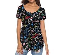 Binienty Top da donna casual eleganti camicette nascondere la pancia tuniche estive a maniche corte camicie da allenamento Henley maglietta per leggings, Tema matematico, 4XL