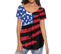 Binienty Top da donna casual eleganti camicette nascondere la pancia tuniche estive a maniche corte camicie da allenamento Henley maglietta per leggings, Bandiera Usa Retro, S