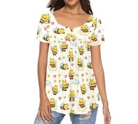 Binienty Top da donna casual eleganti camicette nascondere la pancia tuniche estive a maniche corte camicie da allenamento Henley maglietta per leggings, Graziosa ape., L