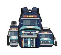 Binienty Zaino per bambini e ragazzi, set 4 in 1 con portapranzo, astuccio, borraccia, borsa per libri, zaino da giorno, Auto della polizia, L, Casual